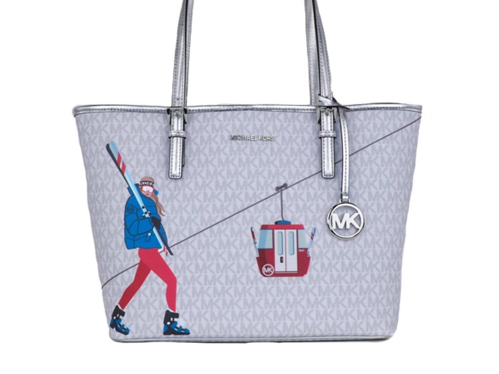 MICHAEL KORS Jet Set Girls Print Medium Signature Pvc Carryall Shoulder Tote Handbag (bright Women's Multi) In White Product Image