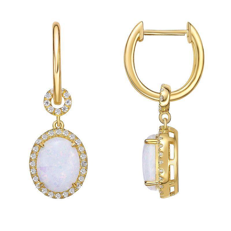 Gemminded 18k Gold Over Sterling Silver Lab-Created Opal & Lab-Created White Sapphire Earrings, Womens, Gold Tone Product Image