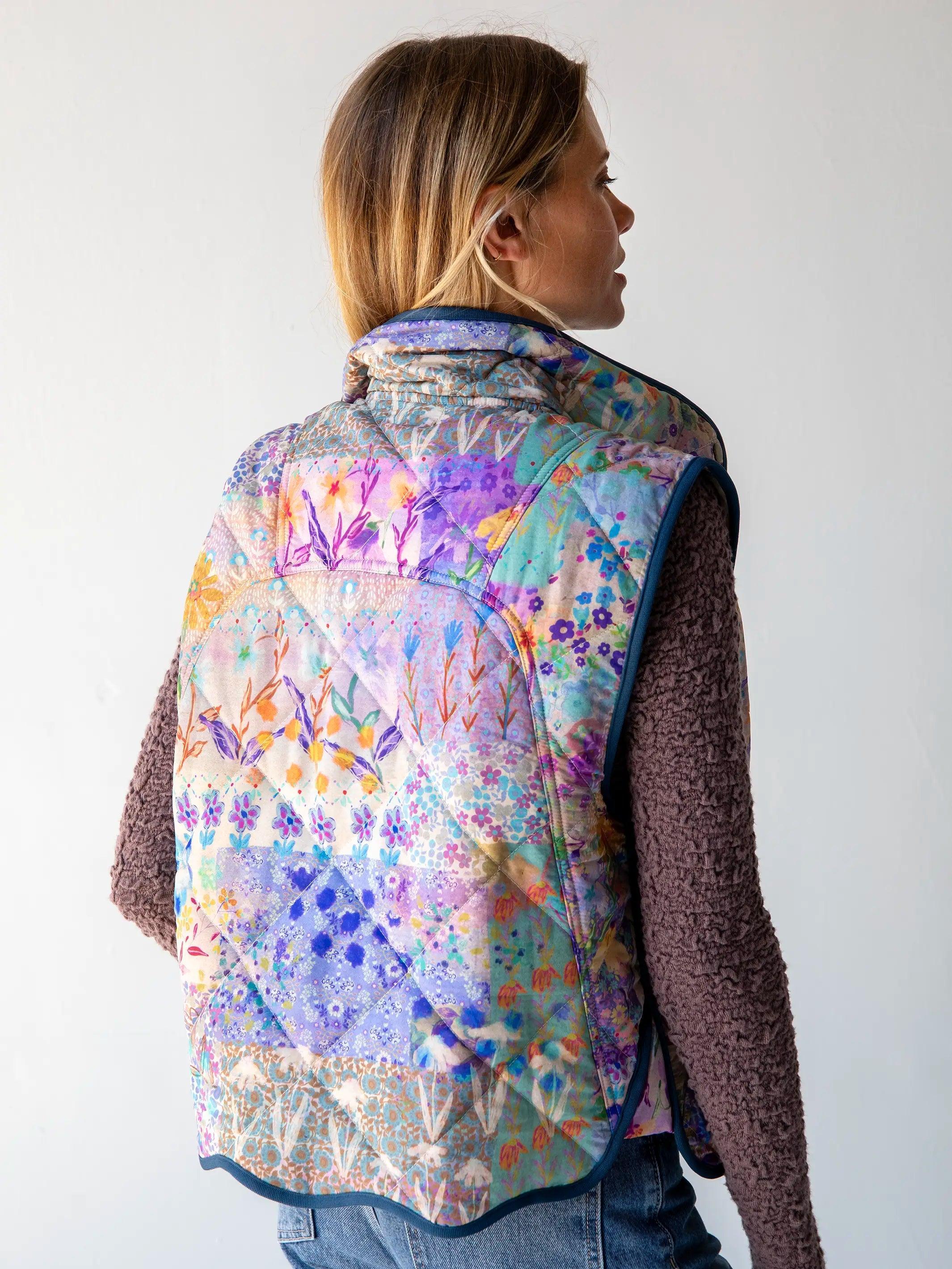 Quilted Puffer Vest - Blue Watercolor Patchwork Product Image