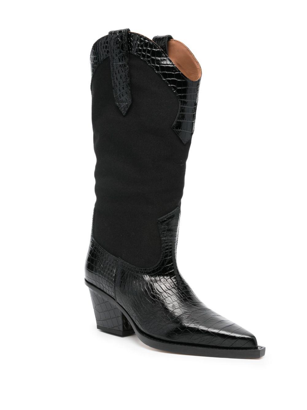 PARIS TEXAS Rosario Leather-trimmed Canvas Western Boots In Black Product Image