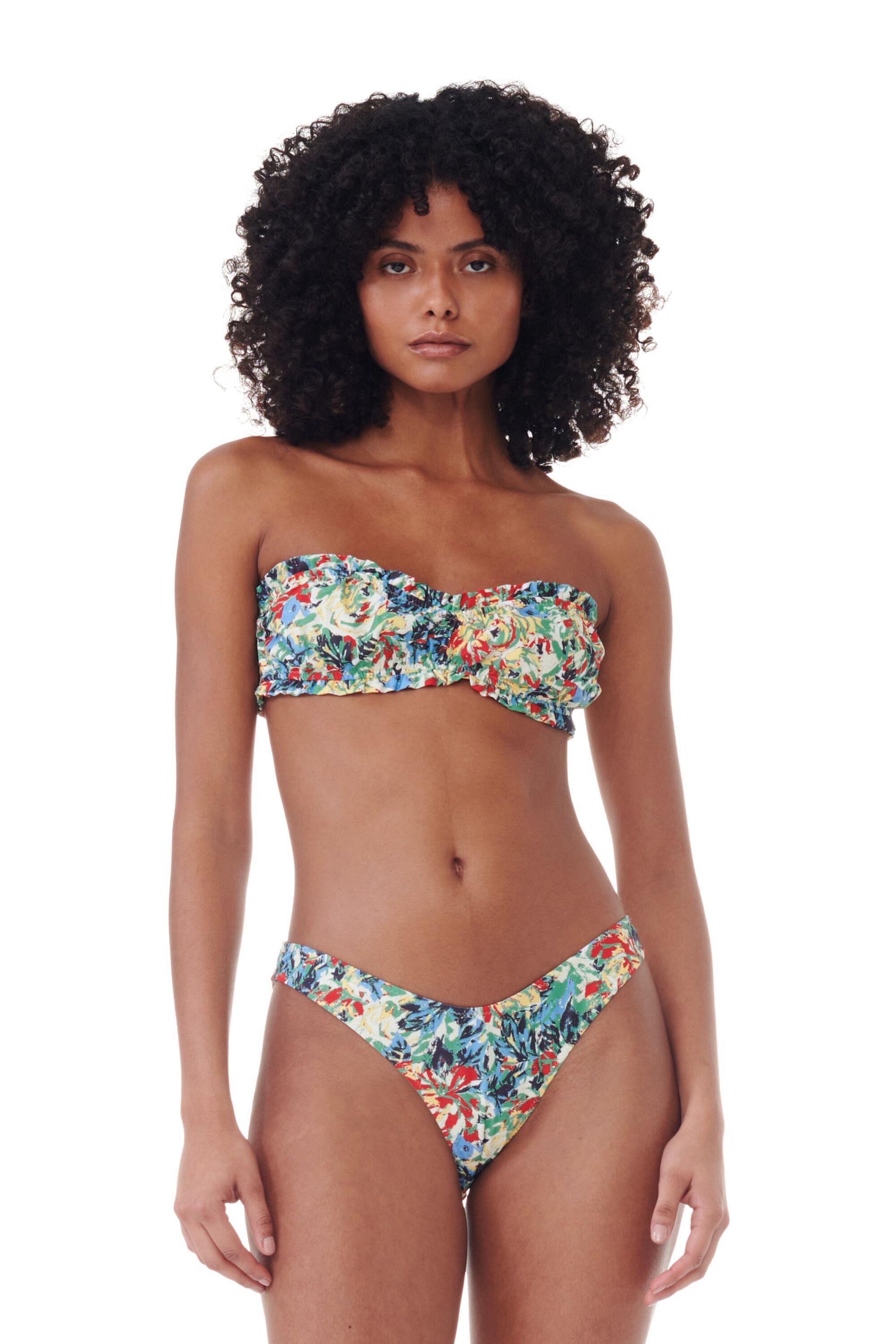 Recycled Printed Ruffle Bandeau Bikini Top Product Image