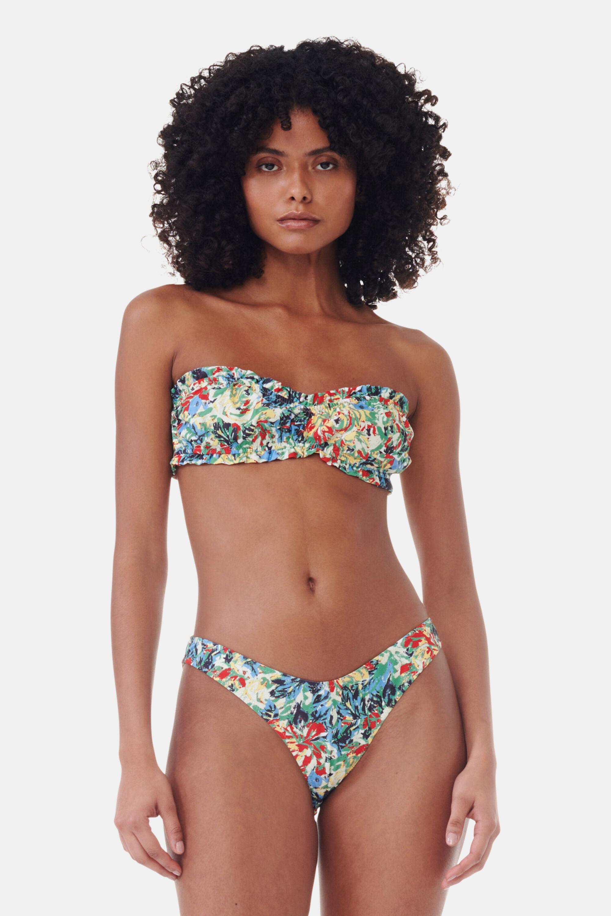 Recycled Printed Ruffle Bandeau Bikini Top Product Image