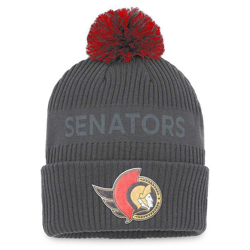 Men's Fanatics Branded Charcoal Ottawa Senators Authentic Pro Home Ice Cuffed Knit Hat with Pom Product Image