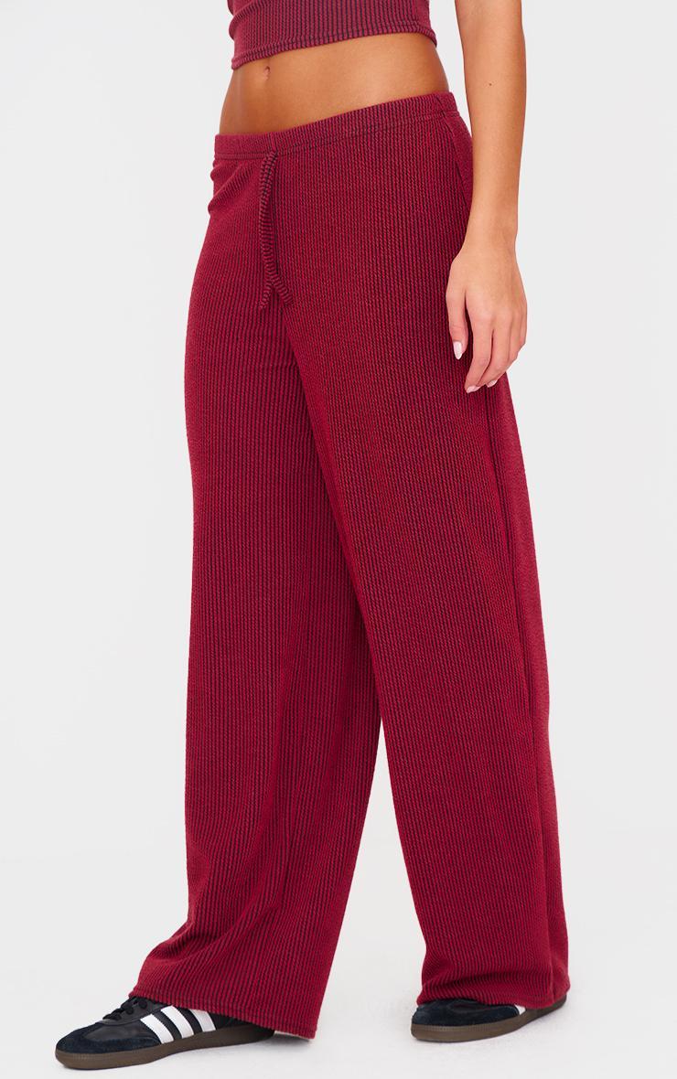 Burgundy Two Tone Crinkle Rib Slouchy Fit Pants Product Image