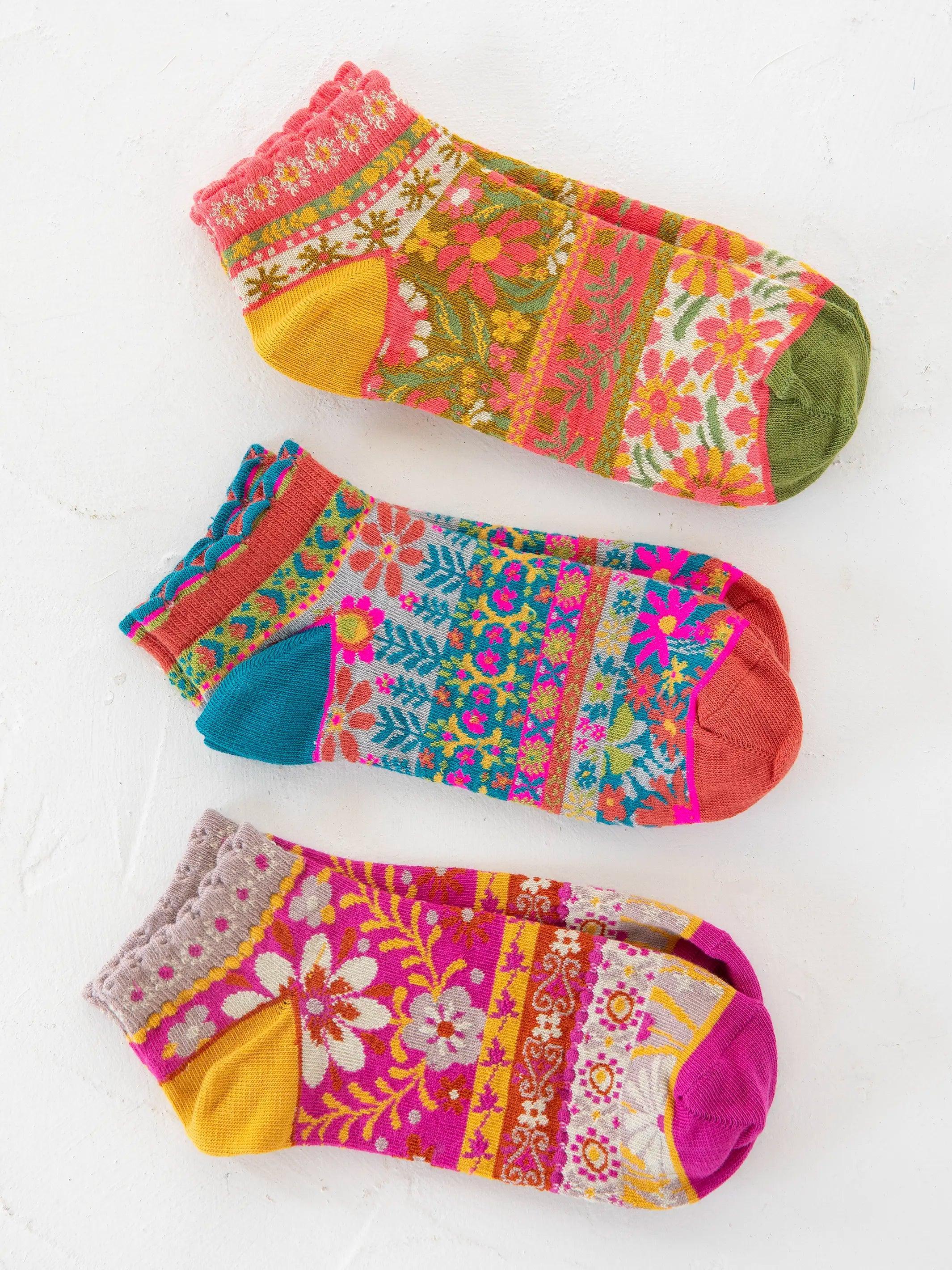 Cozy Ankle Socks, Set of 3 - Mustard Pink Product Image