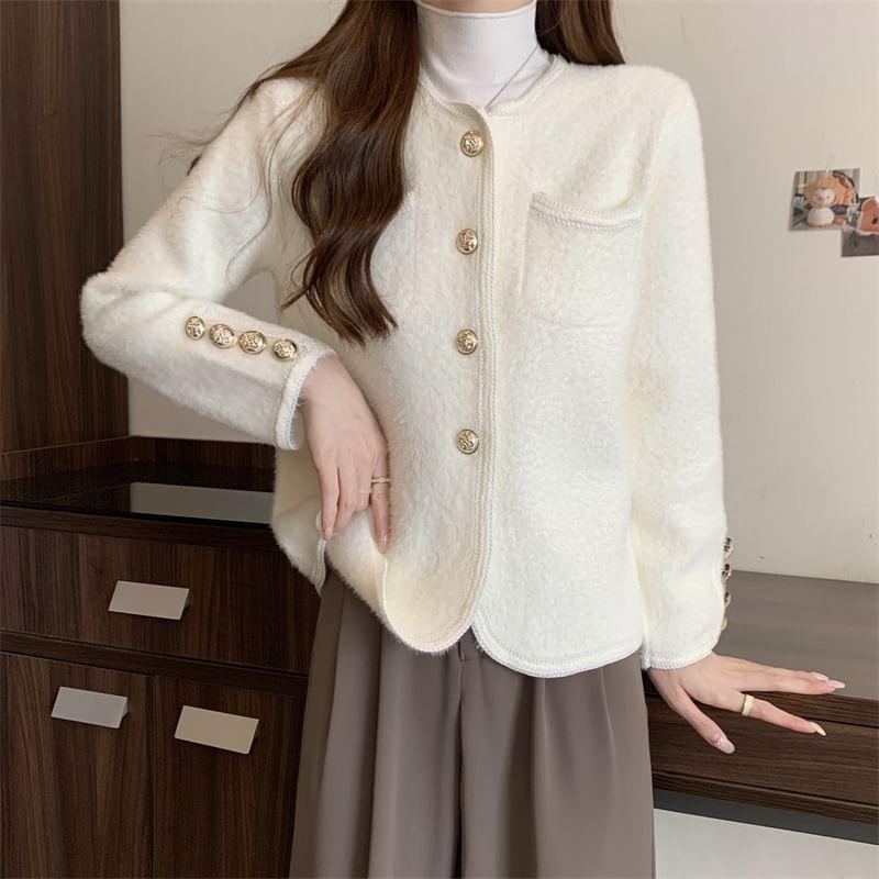 Long Sleeve Round Neck Button Up Blazer Product Image