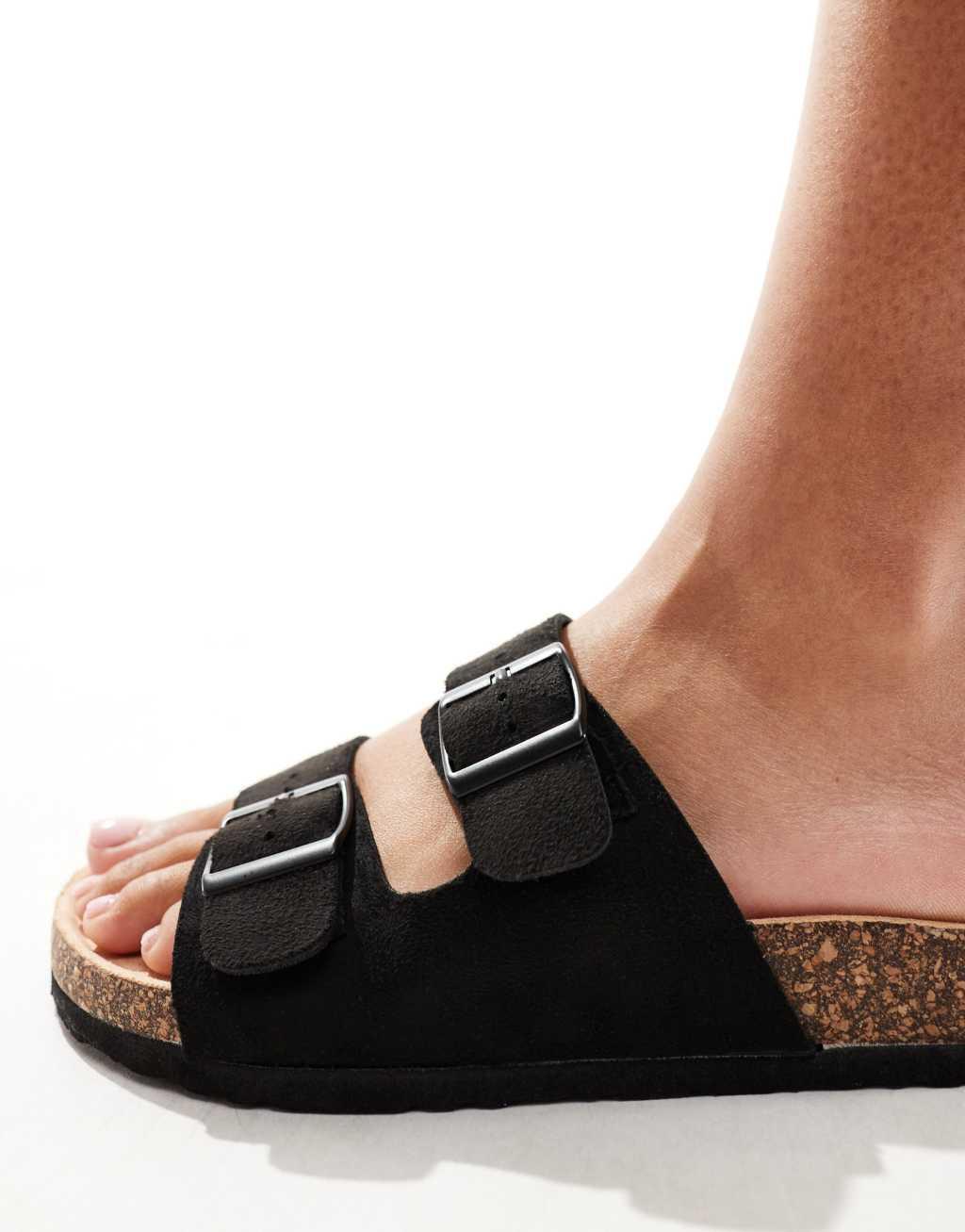 Yours 2 strap extra-wide sandals in black  Product Image