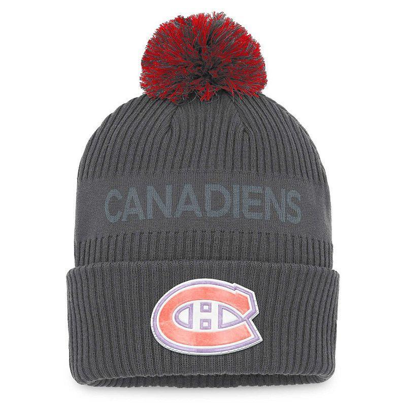 Mens Fanatics Branded Charcoal Montreal Canadiens Authentic Pro Home Ice Cuffed Knit Hat with Pom, Grey Product Image