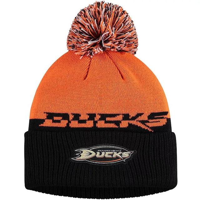 Mens adidas Orange/Black Anaheim Ducks COLD.RDY Cuffed Knit Hat with Pom Product Image