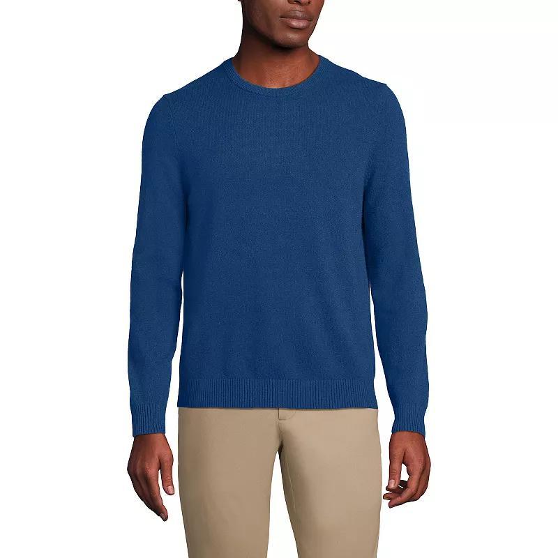 Mens Lands End Fine-Gauge Cashmere Crewneck Sweater Blue Grey Donegal Product Image