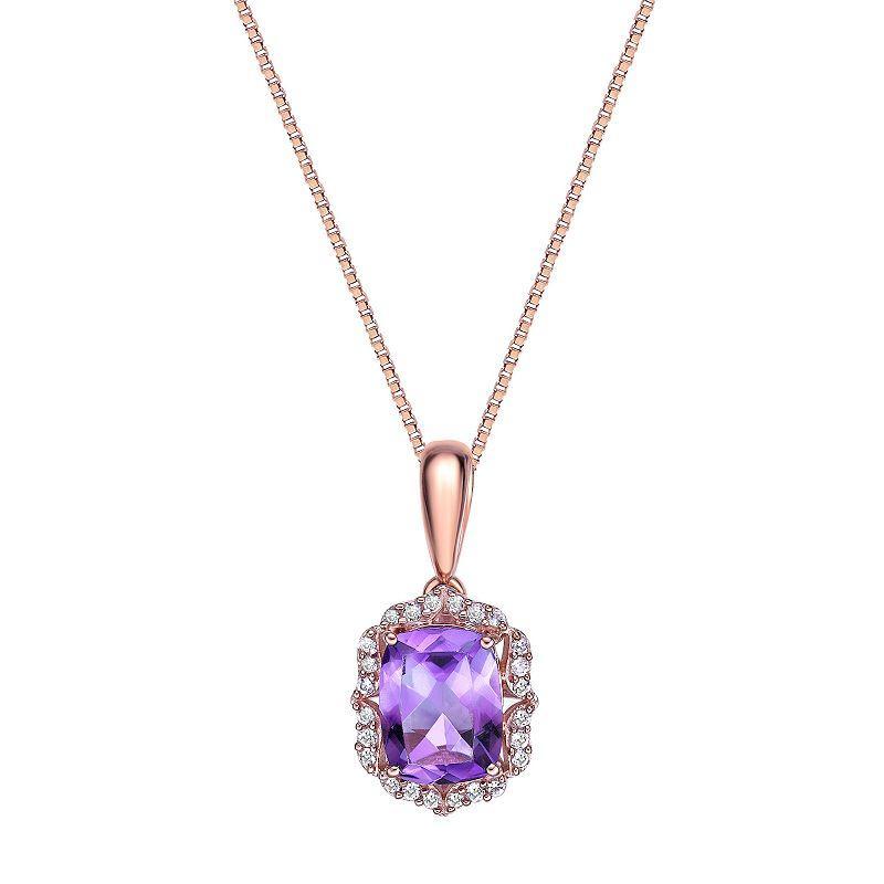 Gemminded 2 Micron 18k Rose Gold Plated Sterling Silver Amethyst & White Topaz Pendant, Womens Purple Product Image