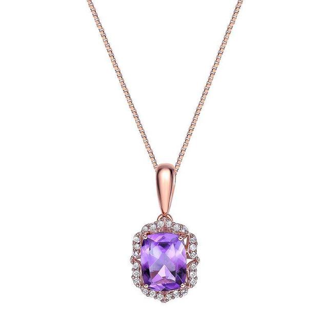 Gemminded 2 Micron 18k Rose Gold Plated Sterling Silver Amethyst & White Topaz Pendant, Womens Pink Tone Product Image