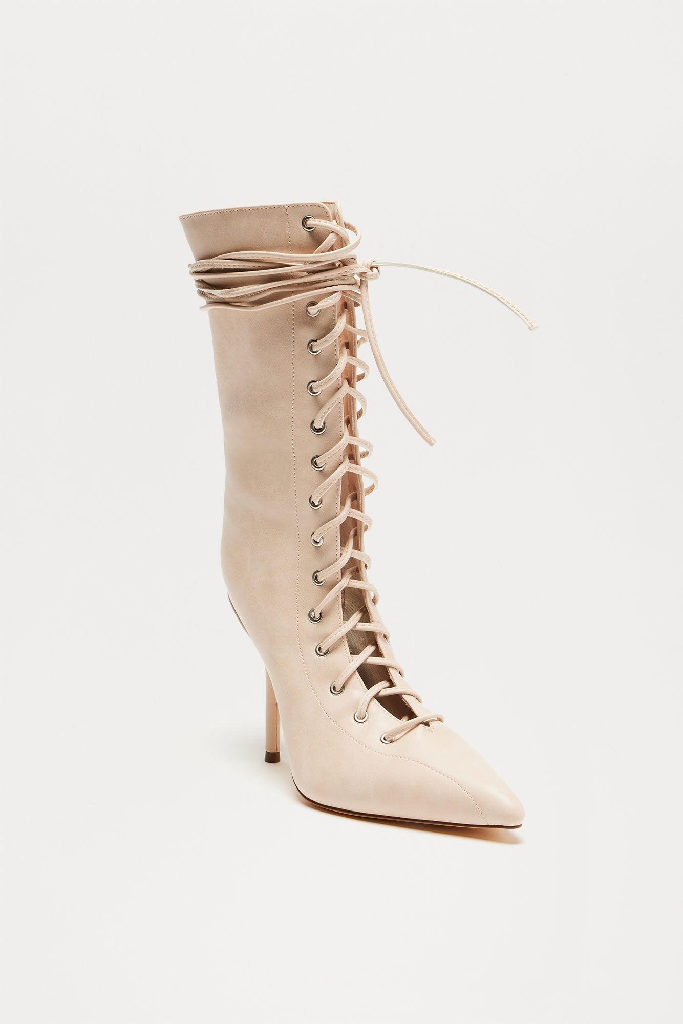 Chloe Lace Up Booties - Cream Product Image