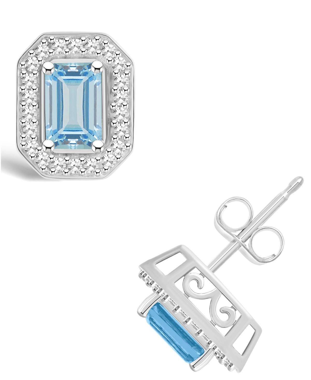 Macys Aquamarine (1 ct. t.w.) and Diamond (1/5 ct. t.w.) Halo Studs in Sterling Silver Product Image