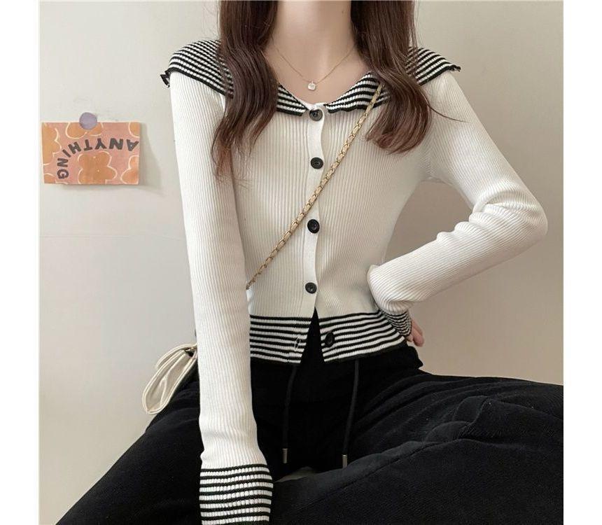 Collar Striped Cardigan Product Image