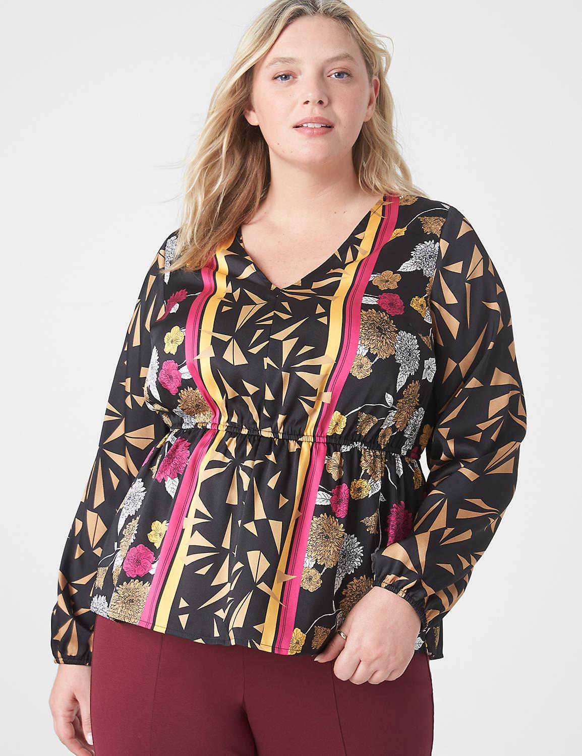 Lane Bryant Classic Long-Sleeve V-Neck Peplum Blouse 16 Geo Floral Border Product Image