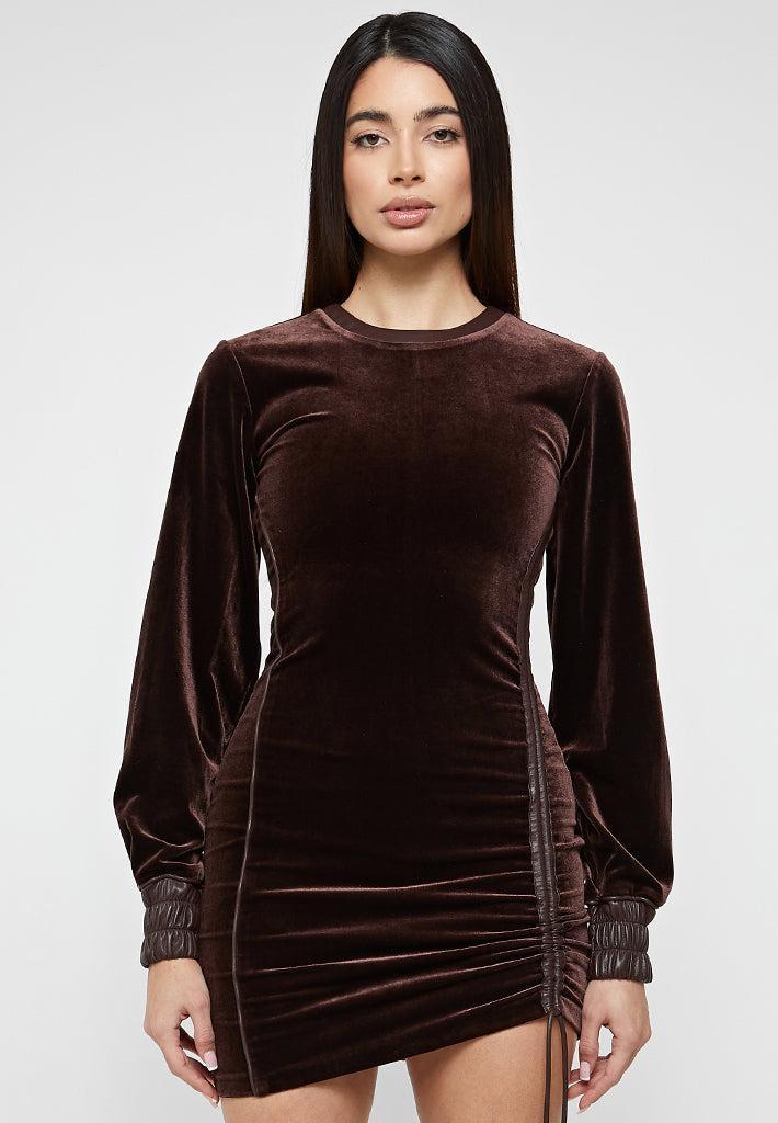 Velour Mini Dress - Brown Female Product Image