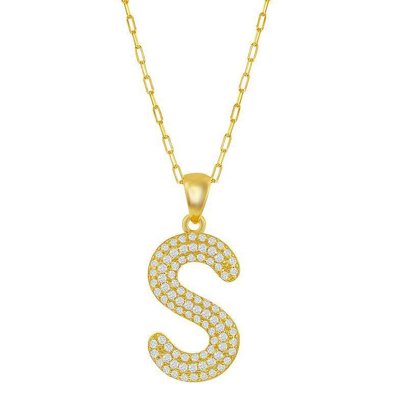 Sterling Silver Cubic Zirconia Block Initial Necklace, Womens White Product Image