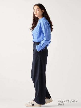 Womens Pleated Wide Pants Navy 2XS UNIQLO US product image