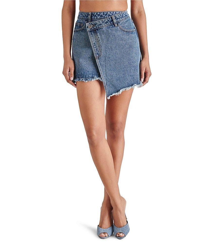 Steve Madden Kyla Denim Flap Pocket Asymmetrical Hem Mini Skirt Product Image