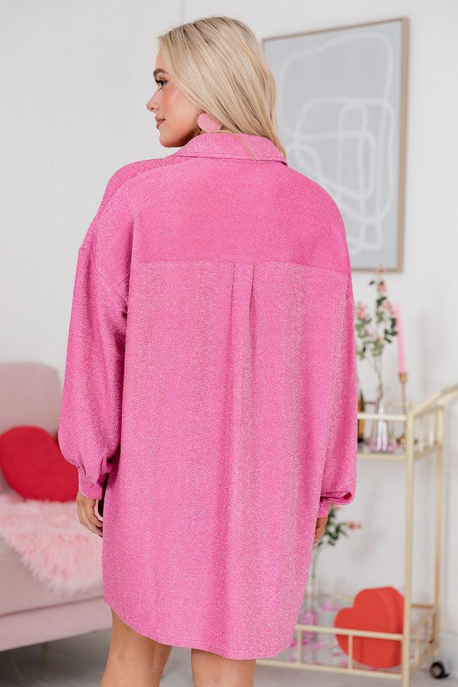 Forever Crushing Pink Shimmer Long Sleeve Mini Dress FINAL SALE Product Image