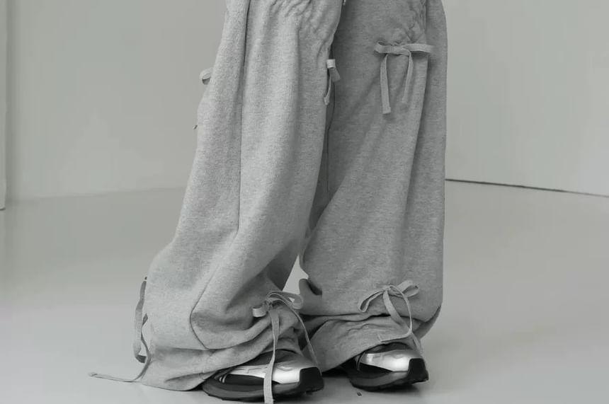 Drawstring Waist Plain Tie-Up Wide Leg Sweatpants Product Image