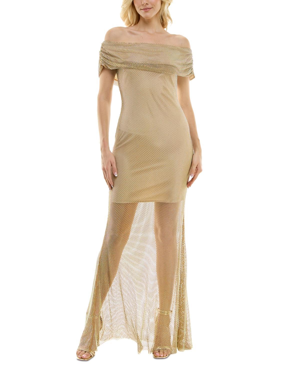 Taylor Womens Mesh Off-The-Shoulder Gown Product Image