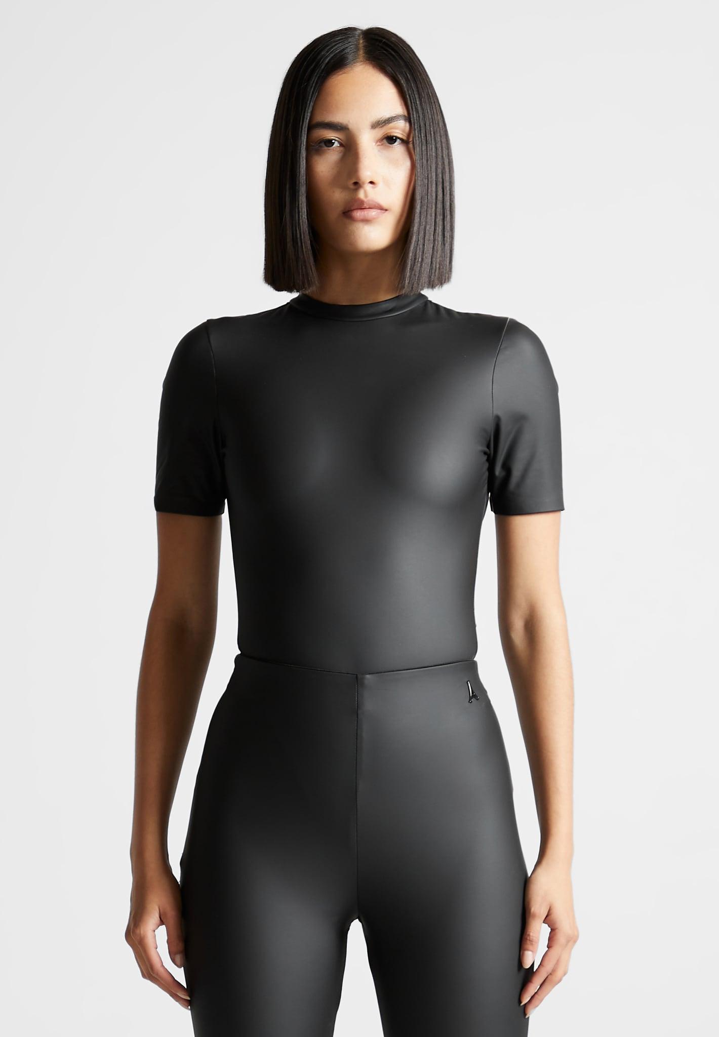 Matte Vegan Leather Tee Bodysuit - Black Female Product Image