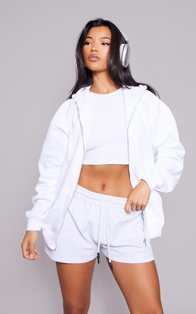 White Oversized Zip Up Plain Front Hoodie Product Image