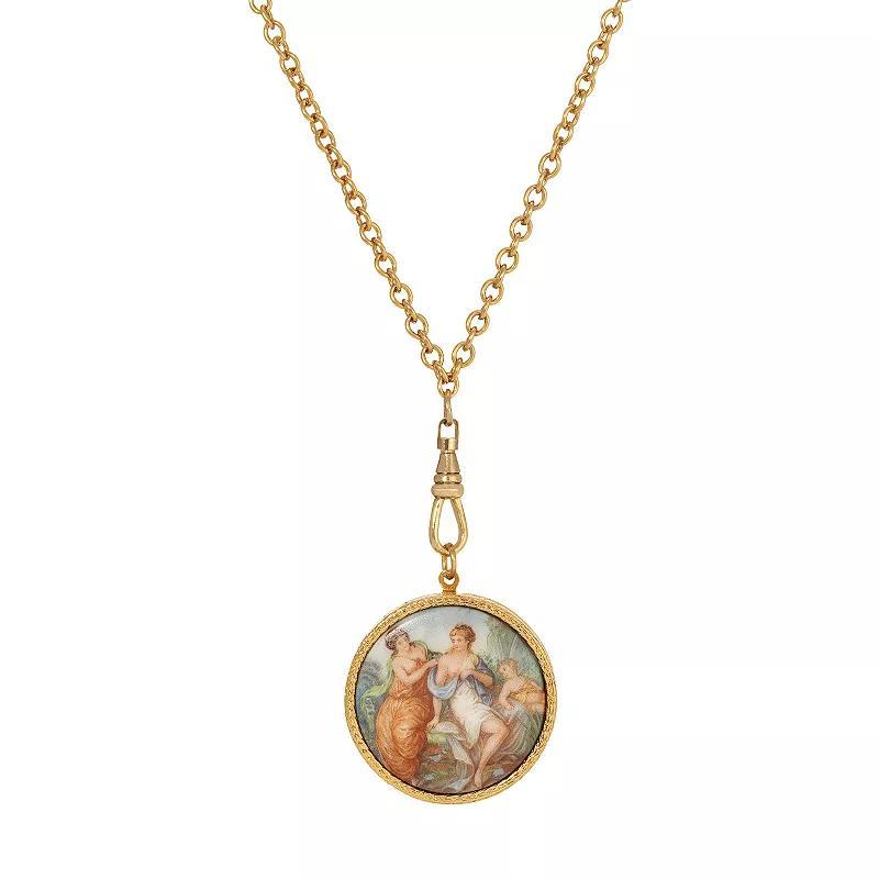 1928 Gold Tone Glass Stone Cameo Locket Pendant Necklace, Womens, Multi Product Image