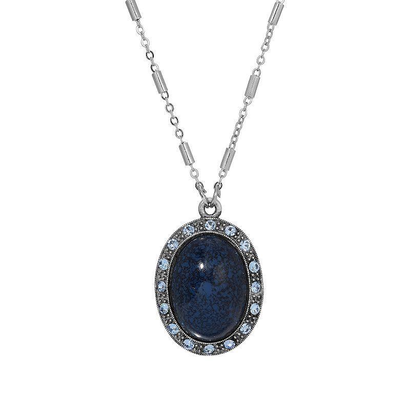 1928 Silver Tone Blue Oval Pendant Necklace, Womens Product Image