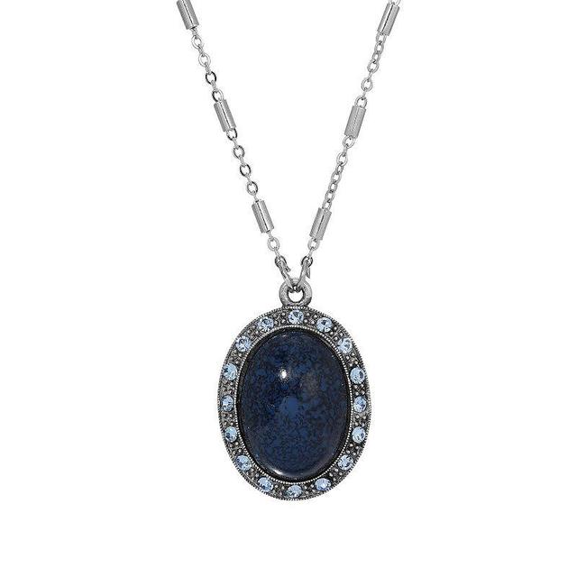 1928 Silver Tone Blue Oval Pendant Necklace, Womens Product Image