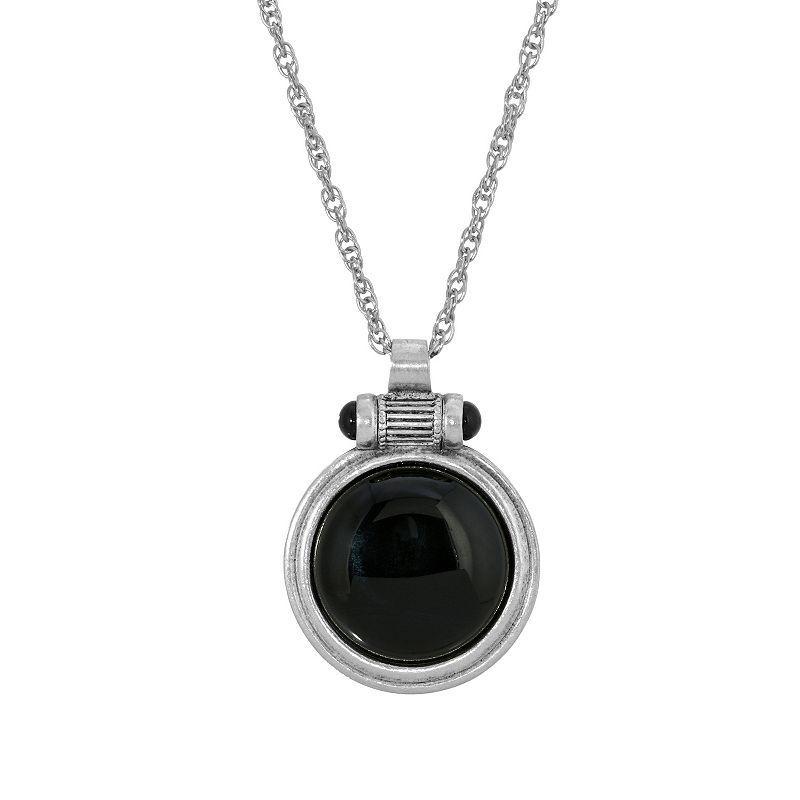 1928 Silver Tone Round Stone Pendant Pendant Necklace, Womens Black Product Image