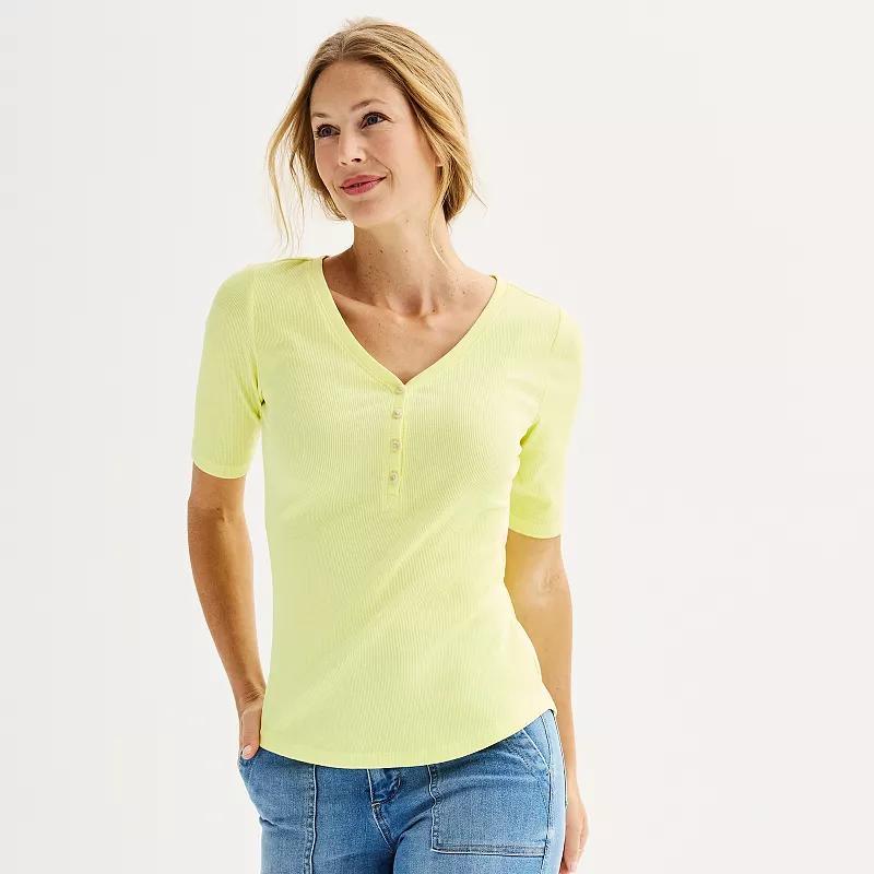 Petite Sonoma Goods For Life Slim Fit Elbow Sleeve Henley Top, Womens Product Image