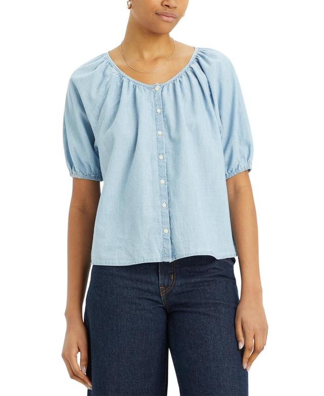 Levis Womens Leanne Button-Front Puff-Sleeve Top Product Image