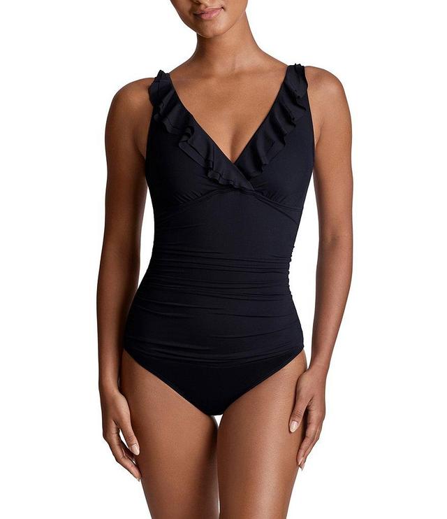 Lauren Ralph Lauren Beach Club Solids Underwire Ruffle Surplice V-Neck One Piece Swimsuit Product Image