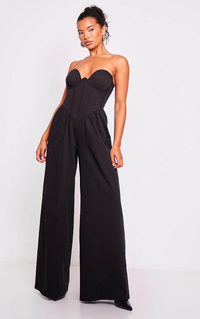 Black Underwire Corset Detail Tailored Jumpsuit Product Image