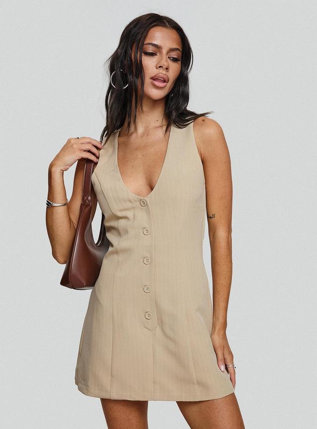 Rosemarie Romper Beige Pinstripe Product Image