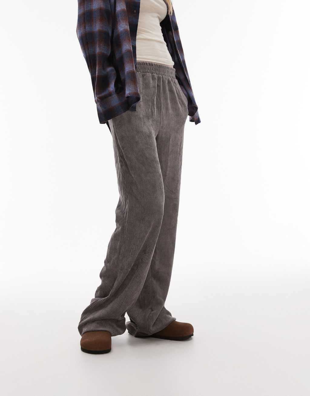 Topshop Tall cord sweatpants in gray Product Image