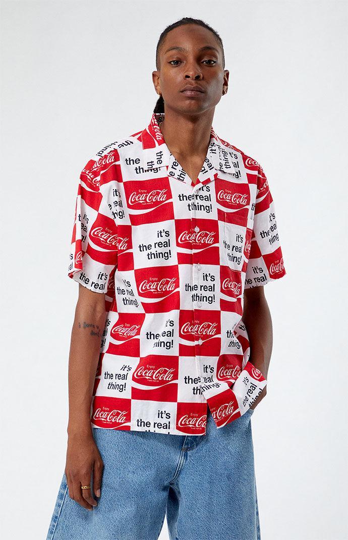 Brixton Men's x Coca-Cola Bunker Camp Shirt in White/Red - Product Image