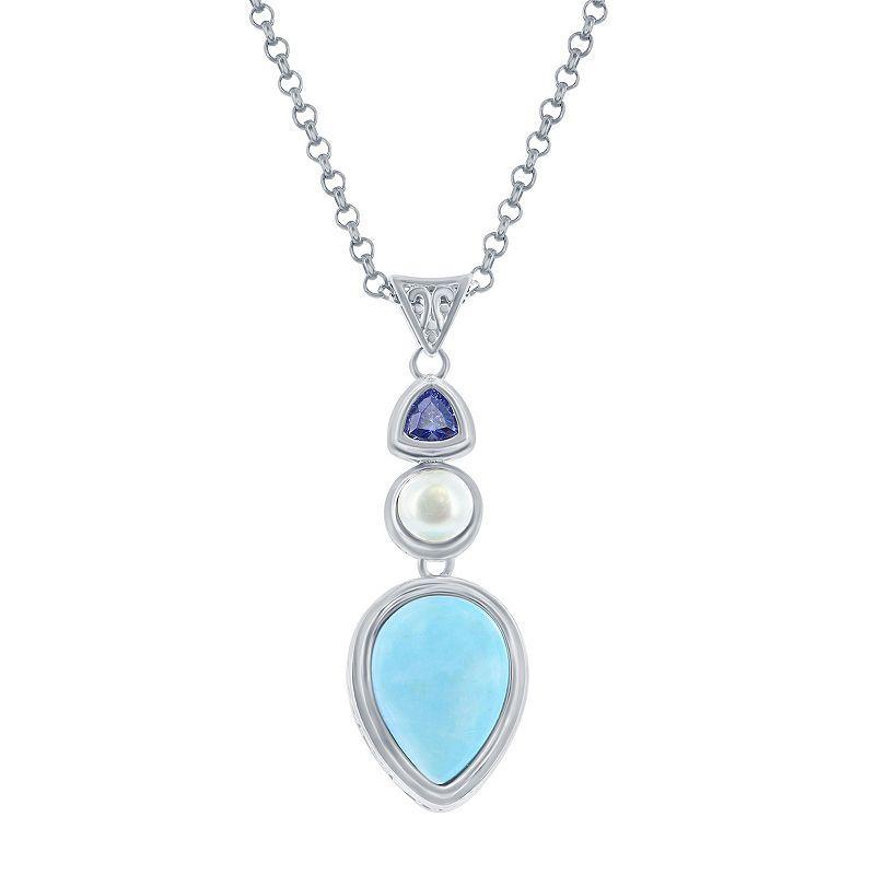 Sterling Silver Freshwater Pearl & Gemstone Pendant Necklace, Womens Product Image