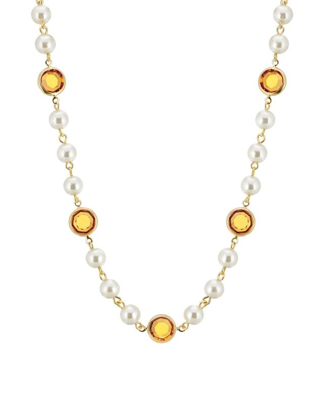 1928 Gold Tone Simulated Pearl & Crystal Strandage Necklace, Womens, Yellow Product Image