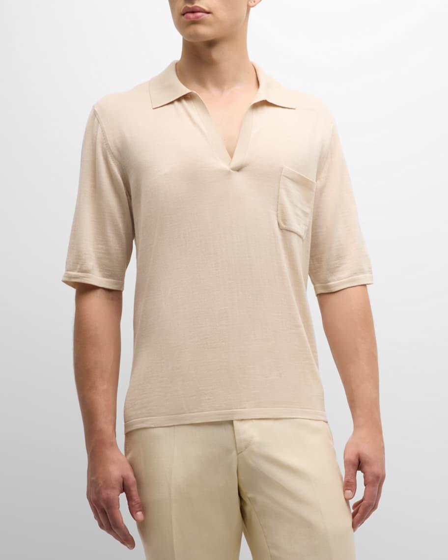 Mens Johnny-Collar Knit Polo Shirt Product Image