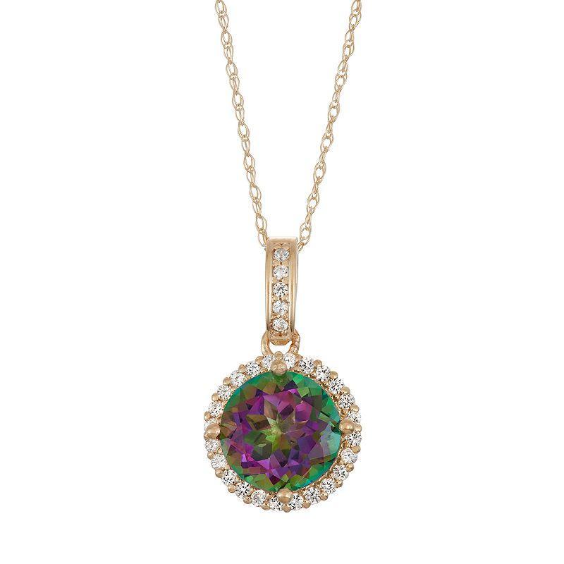 10k Gold Mystic Topaz & Lab-Created White Sapphire Halo Pendant Necklace, Womens, Size: 18, Blue Product Image