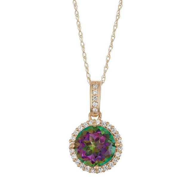 10k Gold Mystic Topaz & Lab-Created White Sapphire Halo Pendant Necklace, Womens, Size: 18, Blue Product Image