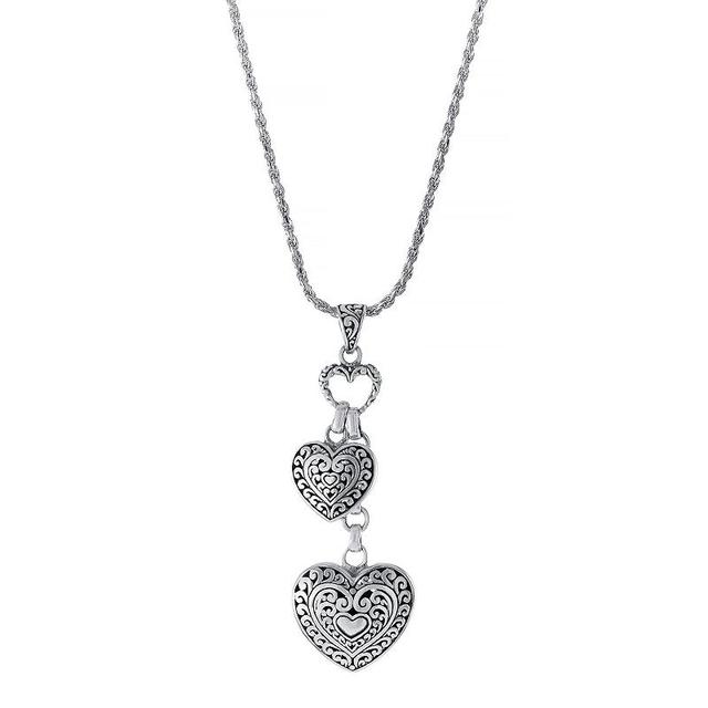 Athra NJ Inc Sterling Silver Oxidized Double Filigree Drop Heart Necklace, Womens Product Image