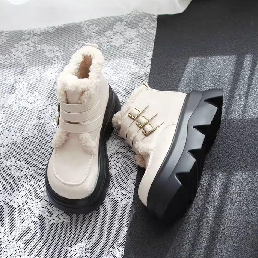 Fleece-Lined Platform Buckled Short Boots product image