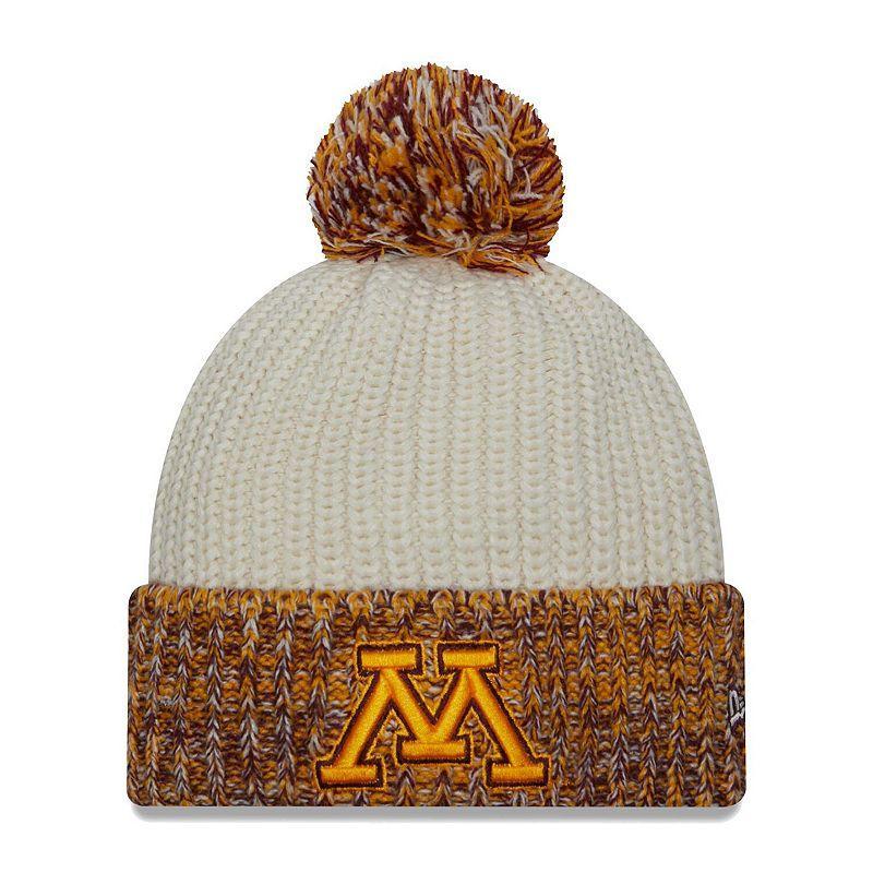 Womens New Era Cream Minnesota Golden Gophers Fresh Cuffed Knit Hat with Pom Product Image