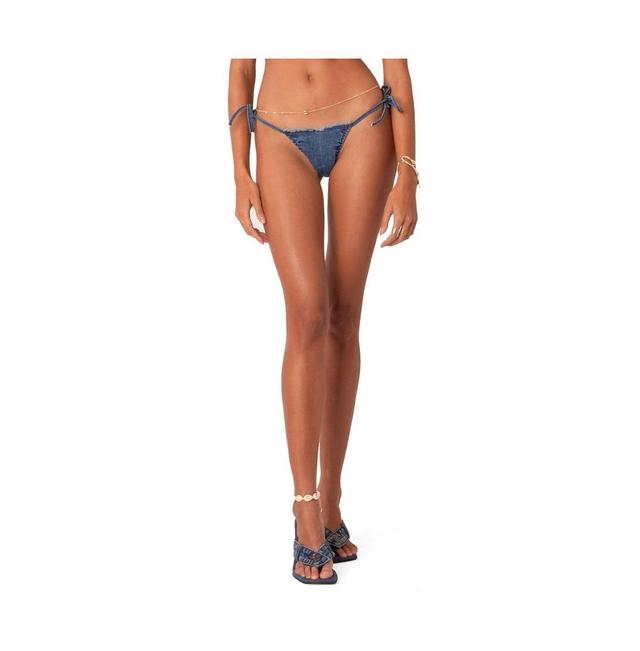 Womens Denim Bikini Bottoms With Distressed Waist Product Image