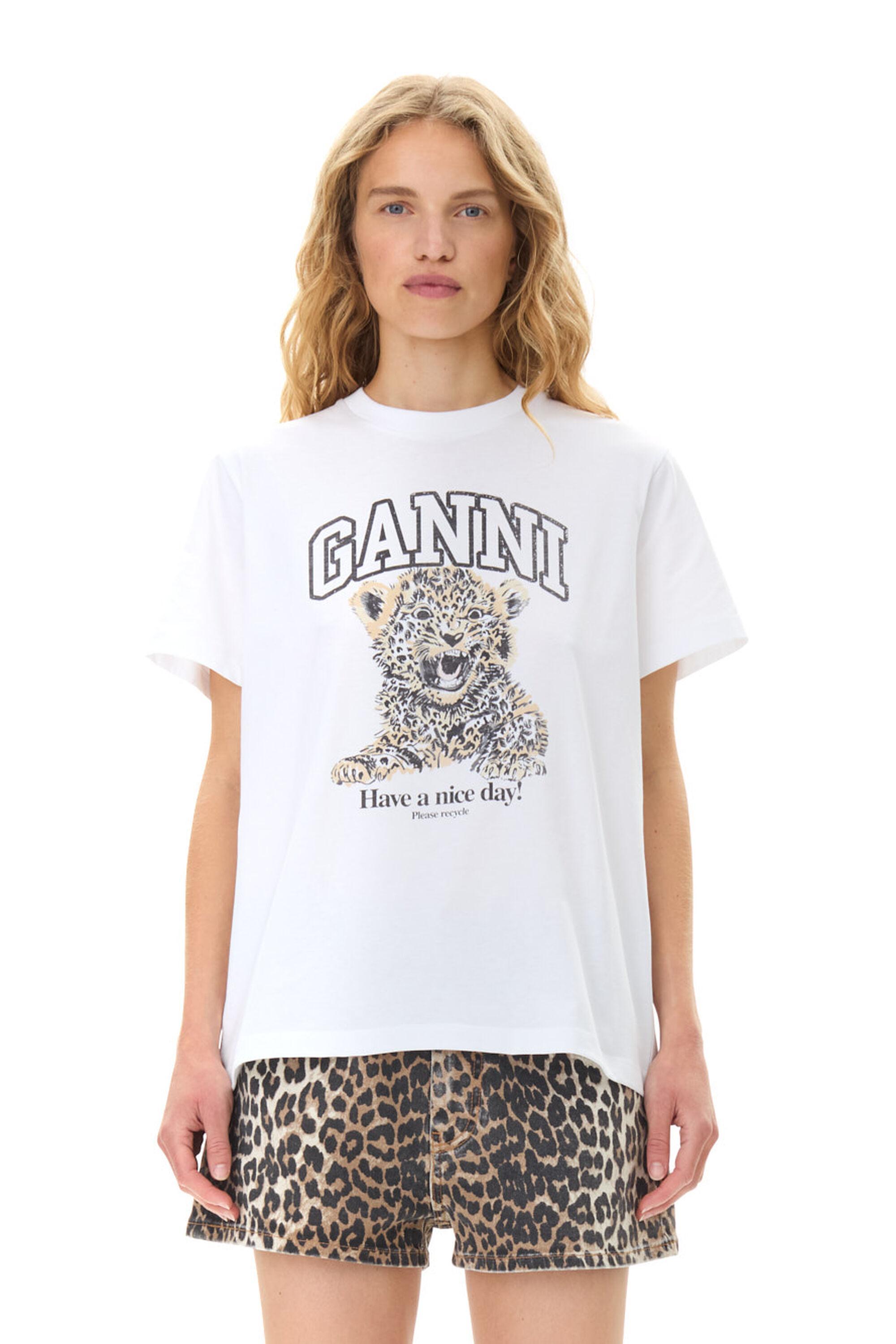 White Basic Jersey Leopard Relaxed T-shirt Product Image